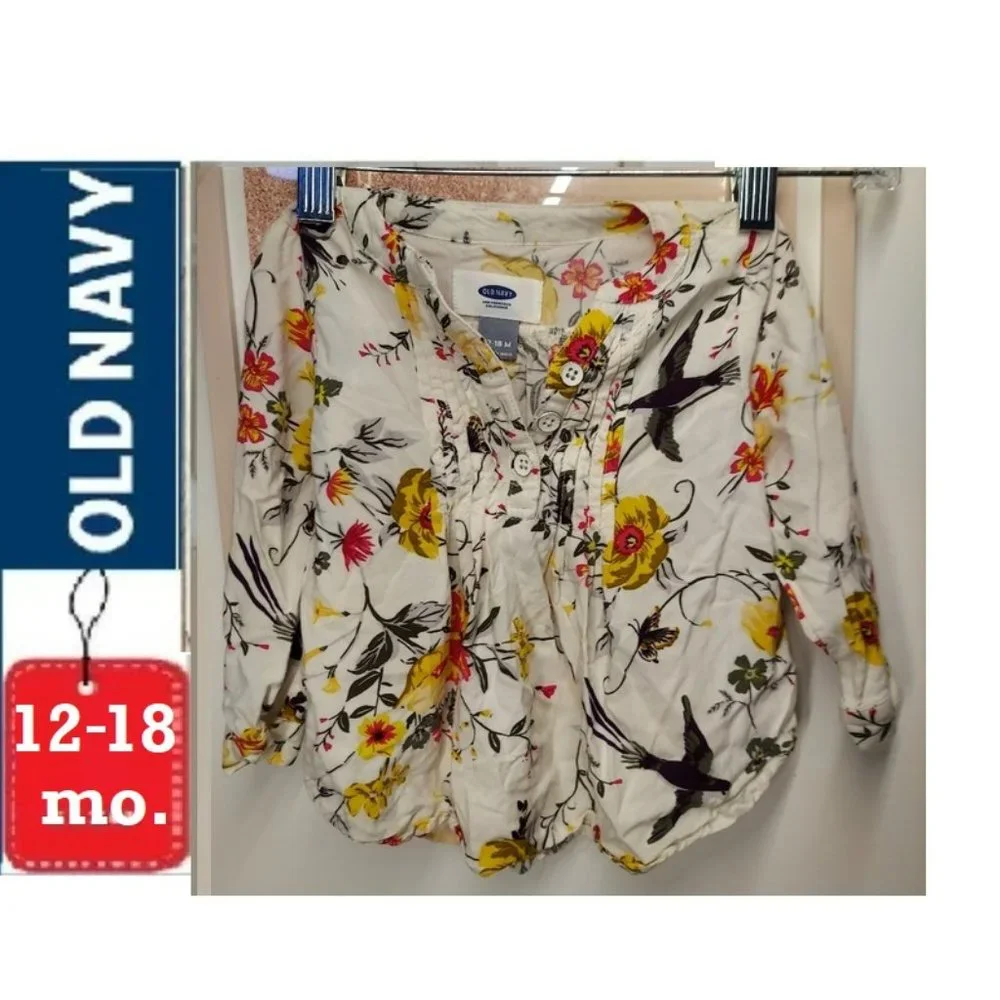 🎁 10/$25- Old Navy pintuck tunic, 12-18 months, floral and bird
